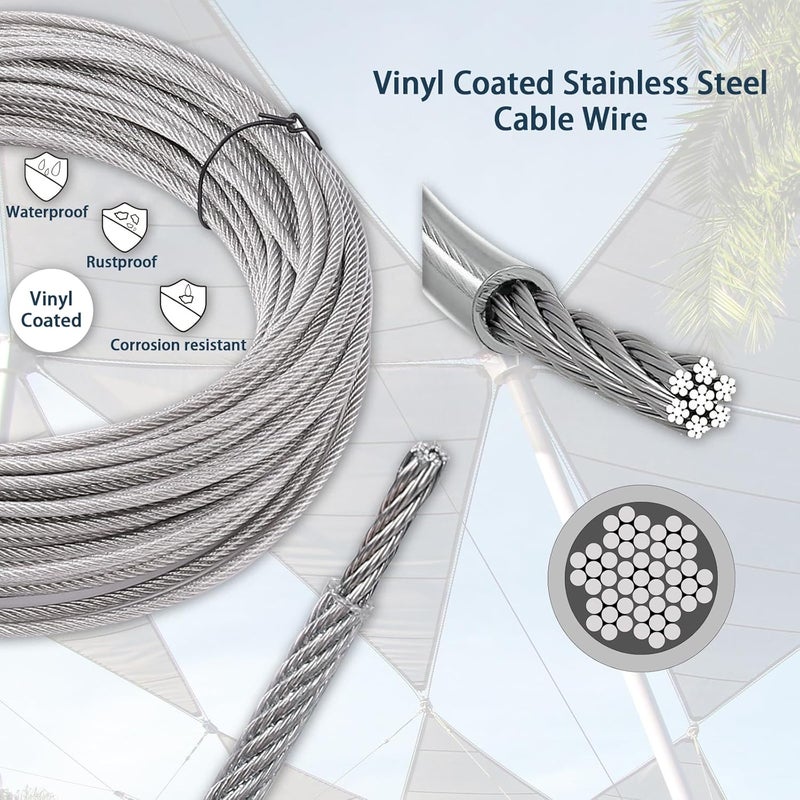 Unicaravan Shade Sail Hardware Kit 6 inch with 131FT 1/8" Wire Rope Kit for Triangle Rectangle Sun Shade Sail Outdoor Installation turnbuckles for Cables Wire for Outdoor,Garden,Kitchen,Craft,243PCS - Image 4